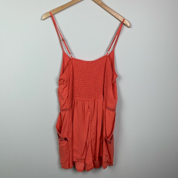 Coco + Jaimeson Floral Coral Embroidered Romper - Picture 12 of 13